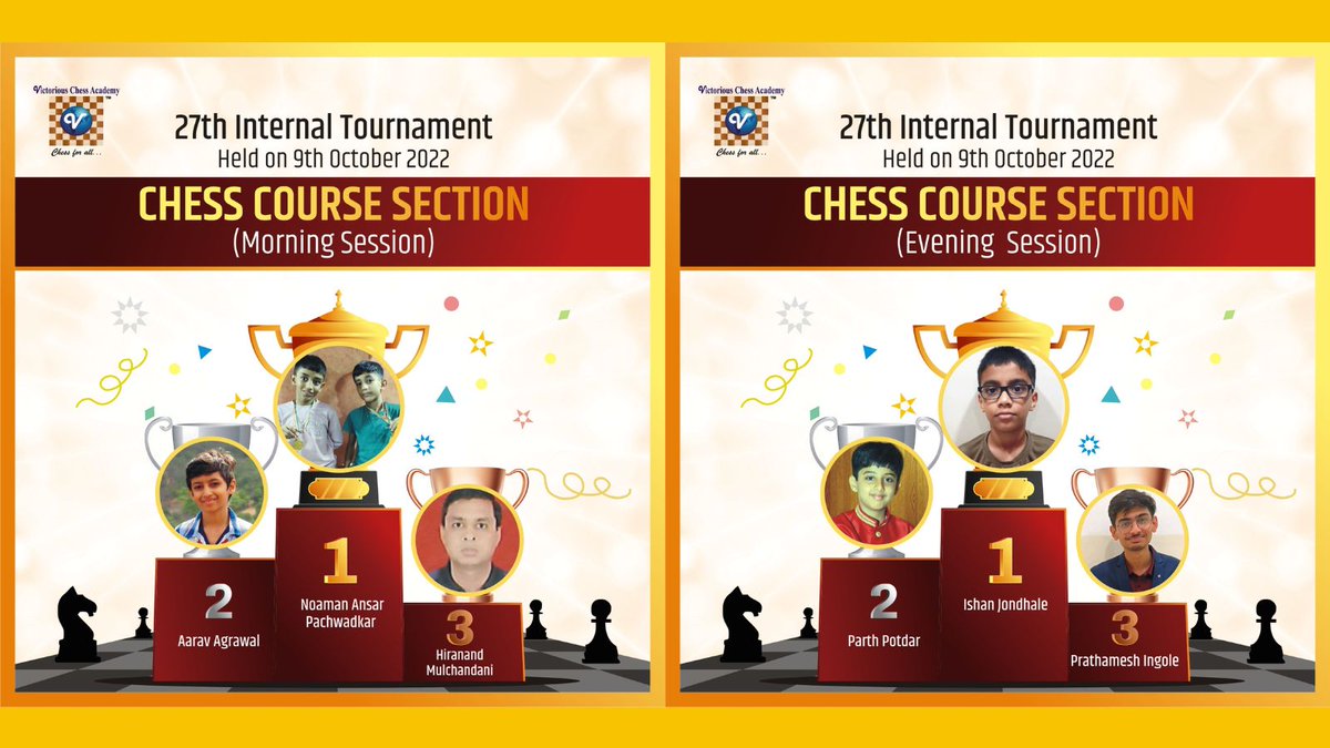 VictoriousChess's tweet image. We congratulate all the winners of the 27th Internal Tournament and wish all the very best for their next adventures!
Thank you
- Team Victorious
To know more, visit our website - victoriouschess.com
Call: +91 7796760746
#tournament #chess #chesscourse #competition
