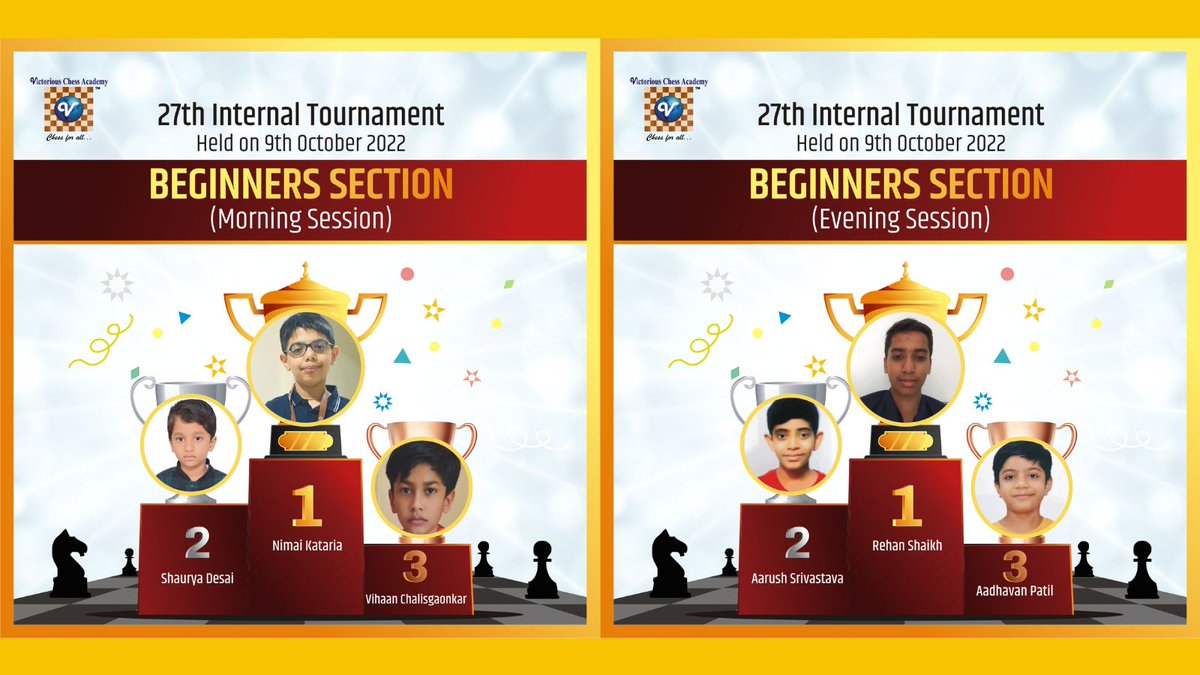 VictoriousChess's tweet image. We congratulate all the winners of the 27th Internal Tournament and wish all the very best for their next adventures!
Thank you
- Team Victorious
To know more, visit our website - victoriouschess.com
Call: +91 7796760746
#tournament #chess #chesscourse #competition