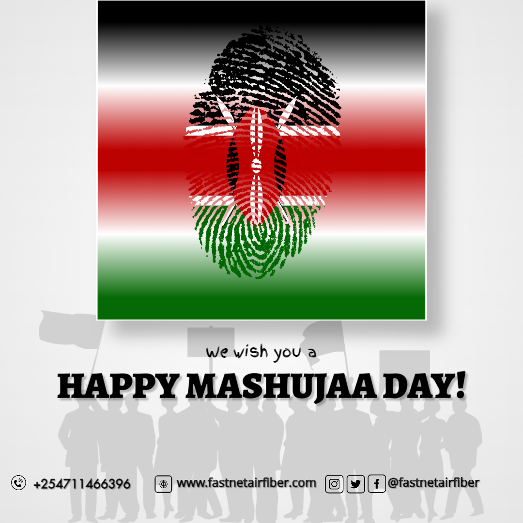 fastnetairfiber's tweet photo. Greeting you on a #HappyMashujaaDay , we wish you a very safe and happy holiday as we celebrate our heroes as a nation. We would like to extend our best wishes to all, and hope that you will have a successful year! Stay connected – and relax!
-Your trusted Internet Partner https://t.co/pvV6hDkiHP