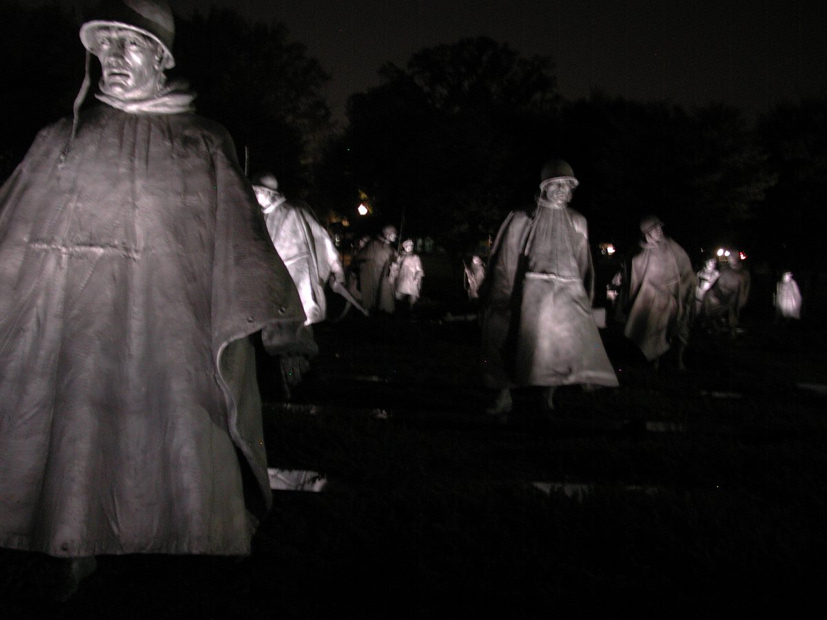 Korean War Memorial at night. A solemn experience.