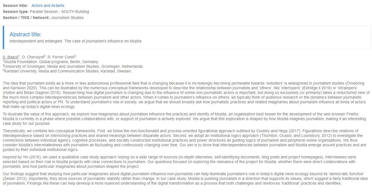 Also at 11h, in 1252-310 Jeppe Vontilius, @DavidCheruiyot will present 'Interdependent and entangled. The case of journalism's influence on Mozilla', with former @univgroningen PhD student @tweetbaack & @raufercon #ECREA2022 @univgroningen