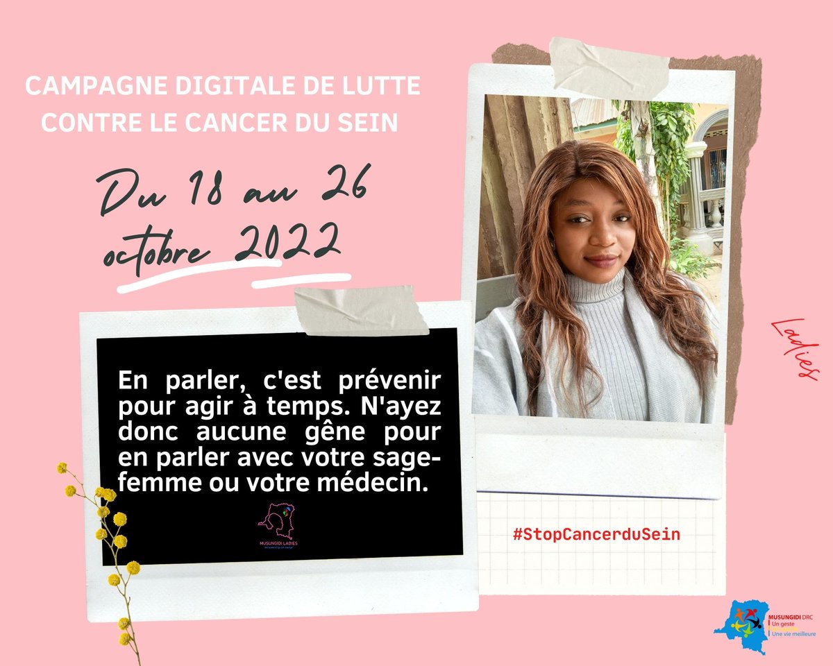 musungidi_drc's tweet photo. Depuis le 18 octobre, Musungidi DRC par le canal de son département Musungidi ladies a lancée une Campagne Digitale de lutte contre le cancer du sein sur les réseaux jusqu'au 26 octobre.

Pour en savoir plus 👉 https://t.co/HjmxfbTJuZ

#OctobreRose2022 @VlfCongo @FondationDNT https://t.co/kxFLqTWgMR