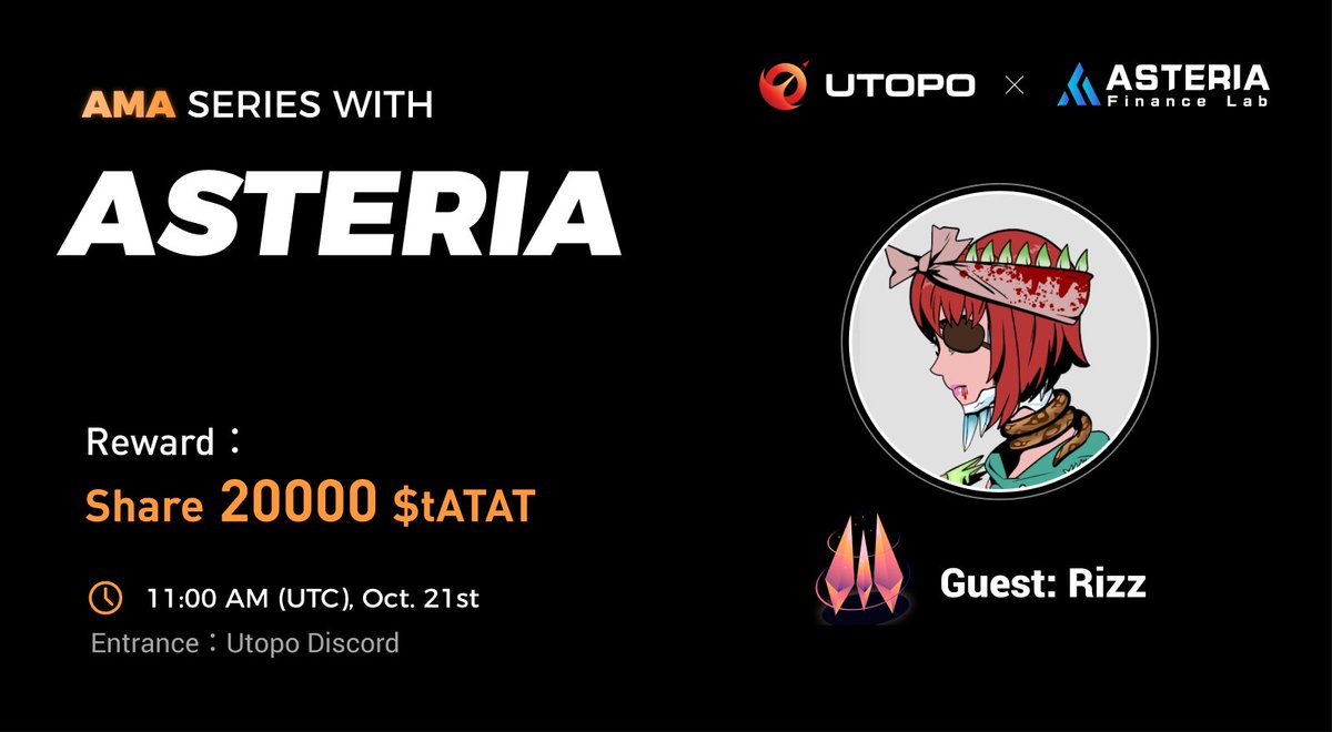 utopogame's tweet photo. 📢   #AMA TIME 

-Follow @utopogame &amp; @AsteriaProtocol
-RT &amp; ❤️ &amp; @ 3 friends &amp; Comment Qs with #BEP20 address

⏰Time: 11:00 (UTC), Oct 21
⛳️Venue:https://t.co/BXpJNsTcMj
💰Reward pool: 20,000 $tATAT 
🔥Choose 5 best Twitter Qs &amp; 5 best Live Qs

#Airdrops #Web3 #NFTs #Metaverse https://t.co/Wo14fL73q5