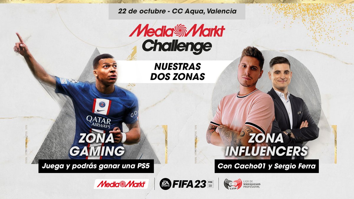 Mañana tenemos un eventazo en Valencia con <a href="/cachoo01/">Cacho01</a> ⚽️

Os esperamos a todos en la tienda <a href="/MediaMarktGames/">MediaMarkt Games</a>, del CC <a href="/ccaqua/">Aqua Multiespacio</a>, a partir de las 12:00 de la mañana. ¡Grandes premios y retos para todos!

Además, <a href="/SergioFFerra/">Sergio Ferra Salcedo</a> estará dinamizando las actividades.