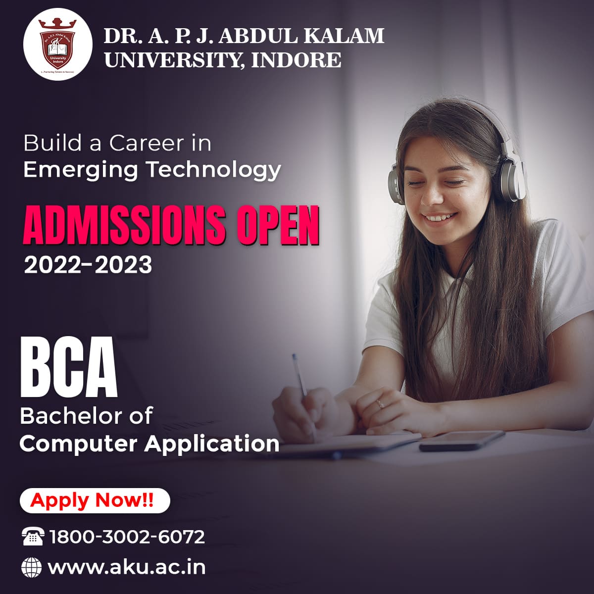 APJ_University's tweet photo. We offer you the chance to unravel the secrets of technology. Start your journey here!
Admissions are open for Batch 2022-2023 in BCA
Apply Now!
Please visit https://t.co/4rLO7nSpjL 
#apjuniversity #education #educationalresources #bestuniversity #universitylife #university https://t.co/Cdl1S3P1gP