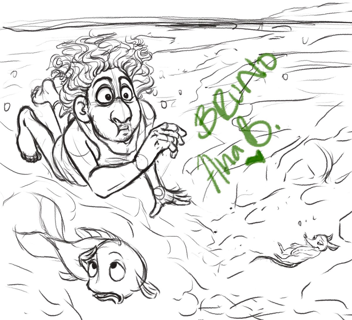 I know, I'm still obsessed with Bruno in the water, sorry! it's just my element. I loved the fish's face. 💚🐭🍀⌛

#brunomadrigal #encanto #encantofanart #bruno #brunomadrigalfanart #disney #disneyfanart #art #fanart #disneyencanto #fastsketch