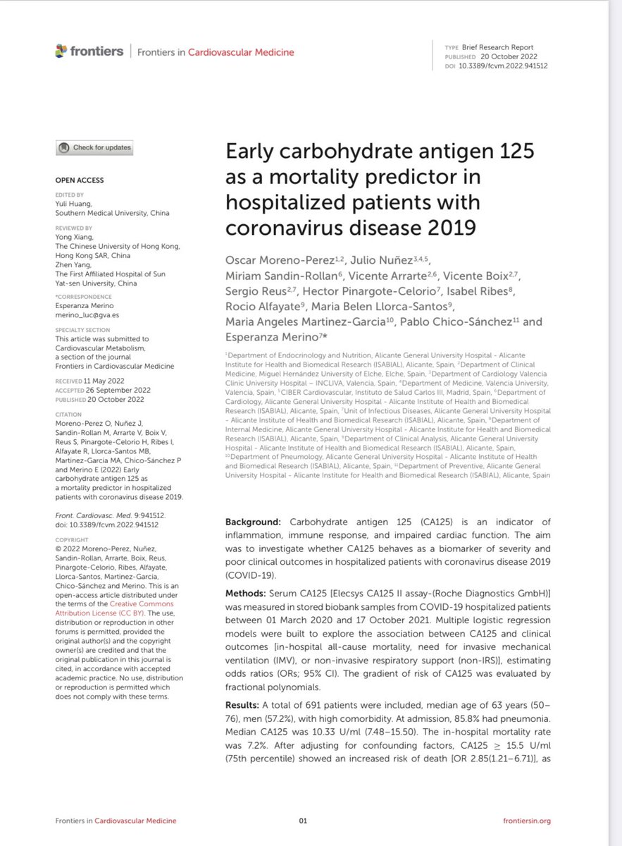 moreno_perez_o's tweet photo. 🚨🚨proud to share “Early CA125 as a mortality predictor in hospitalized patients with COVID-19” 🆓🫀🫀🦠🦠 @isabial_iis @yulnunezvill @varrarte @Miriamsandin @sociedadSEEN @secardiologia @Sociedad_SEMI @SEIMC_ @GVAsalualicante @incliva_iis @UniversidadMH https://t.co/p0aH4BgB7I https://t.co/oRJDWvddhP