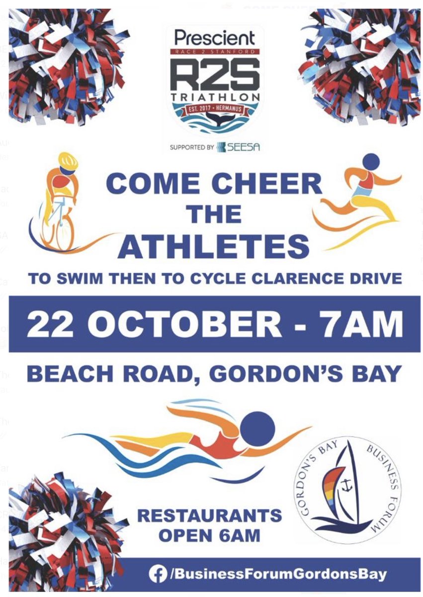 Come &amp; cheer the athletes on! From 7am, Saturday morning, Beach Rd, Gordons Bay! Restaurants will be open from 6am.