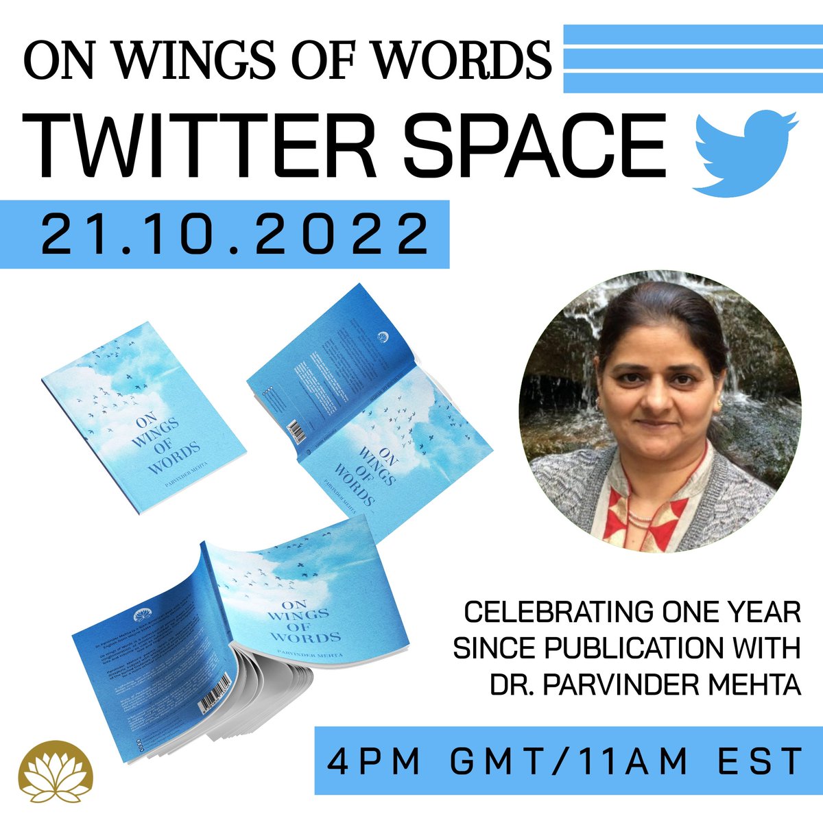 KhalisHouse's tweet photo. Join us for a TWITTER SPACE this Friday with @drpmehta as we mark ONE YEAR since the publication of her amazing debut poetry book 'On Wings Of Words' 🎉
4pm GMT /11am EST 📚
#onwingsofwords #poetry #poems #diasporapoetry #sikh #sikhdiaspora #sikhwriters #diaspora #identity https://t.co/jpCgK4ZveT