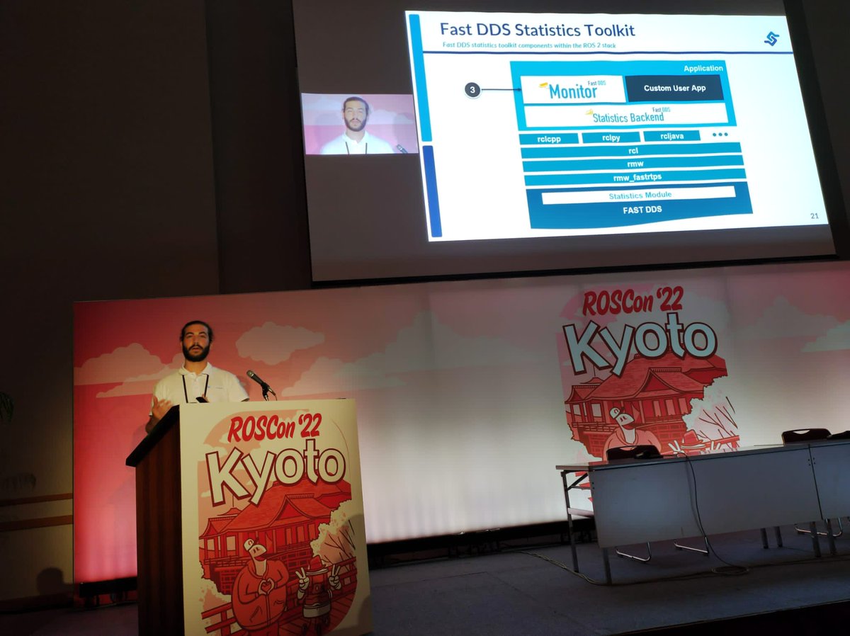vulcanexus's tweet image. 📅 Our colleague Raúl Sánchez Mateos has represented @eProsima today at #ROSCon22 in Kyoto. He has delighted all the conference room with a talk about #ROS2 Network Monitoring tool that you can find in #Vulcanexus. Learn more ➡️buff.ly/3Sft058