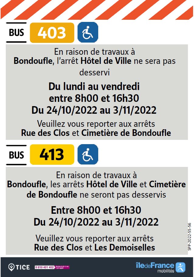 EvryEss_IDFM's tweet image. #InfoTrafic Des travaux perturberont les lignes #bus403 et #bus413 en semaine, du 14/10/2022 au 3/11/2022. Bonne journée!