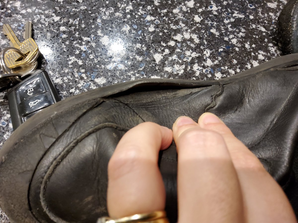 ALloydMostyn's tweet photo. @clarksshoes how can there be no fault in manufacturing or materials of your shoes here? Worn 15 times. I'm shocked by your response. https://t.co/ktNYp9LiCW