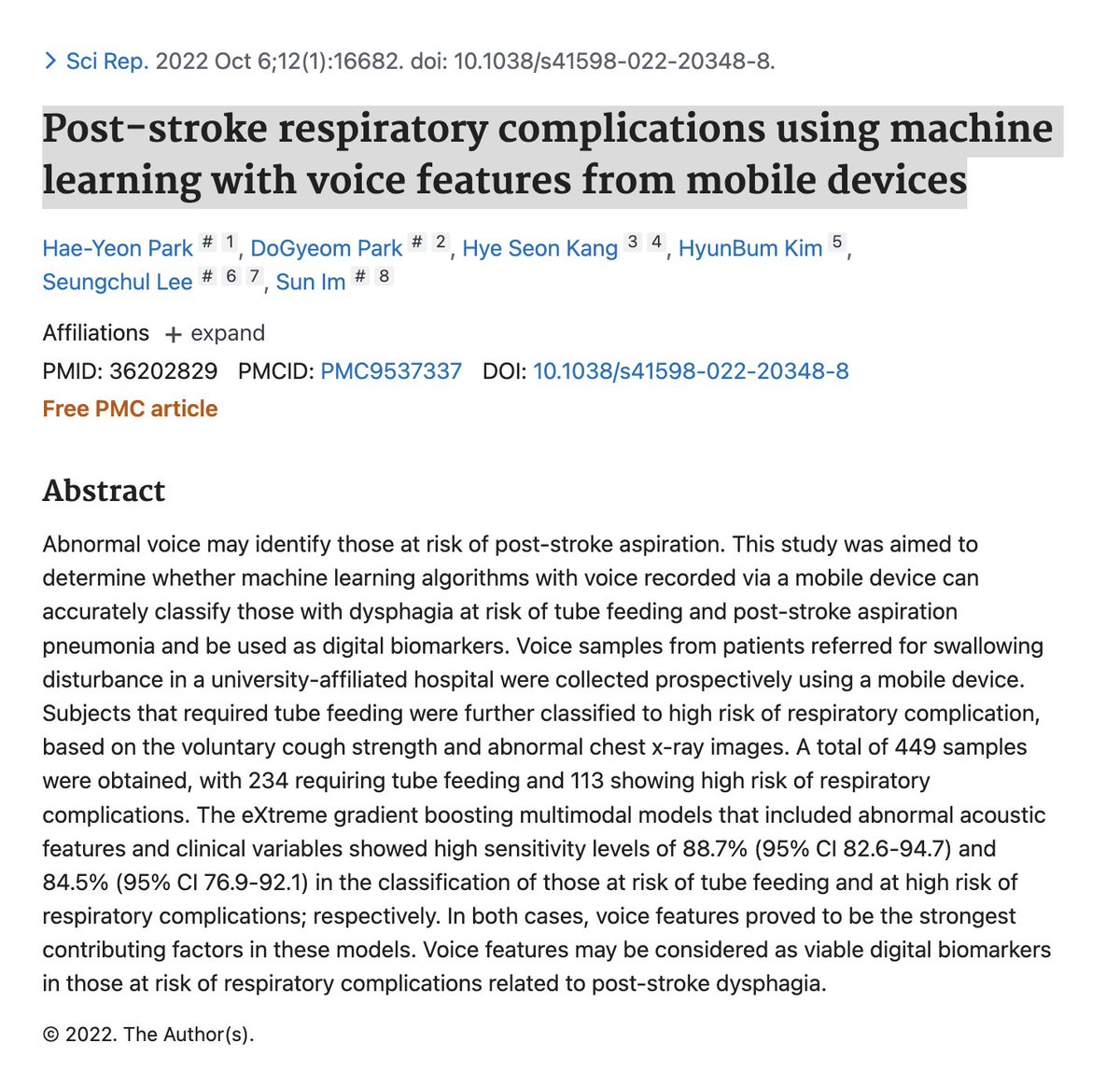Phoniatrics13's tweet photo. Post-stroke respiratory complications using machine learning with voice features from mobile devices.

https://t.co/er61VI0Dpw https://t.co/0AT8O8C3WZ