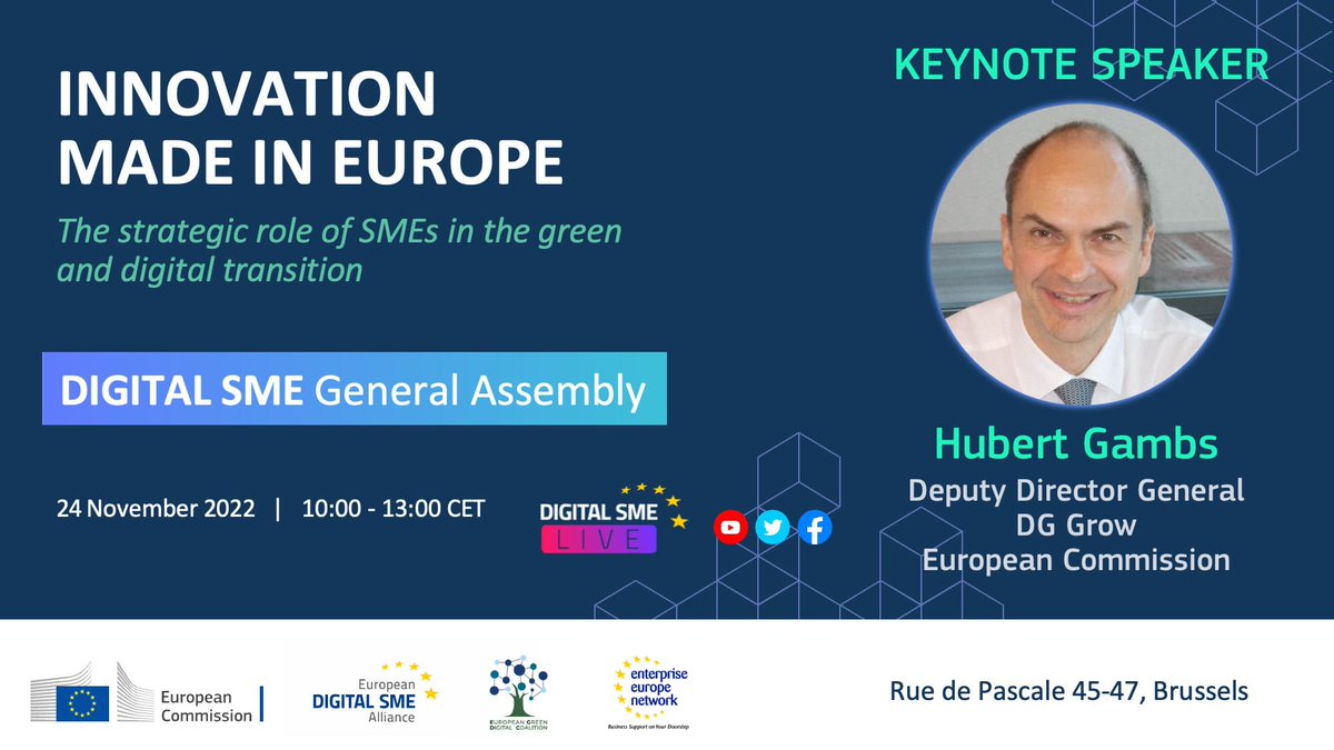 DIGITAL SME General Assembly 2022 '#Innovation Made in Europe: The strategic role of SMEs in the green & digital transition' 📢 24 Nov, Brussels & Online Let's discuss concrete actions & practices that support ICT #startups & #SMEs🙌 ℹ️digitalsme.eu/events/digital… #DIGITALSMEGA22