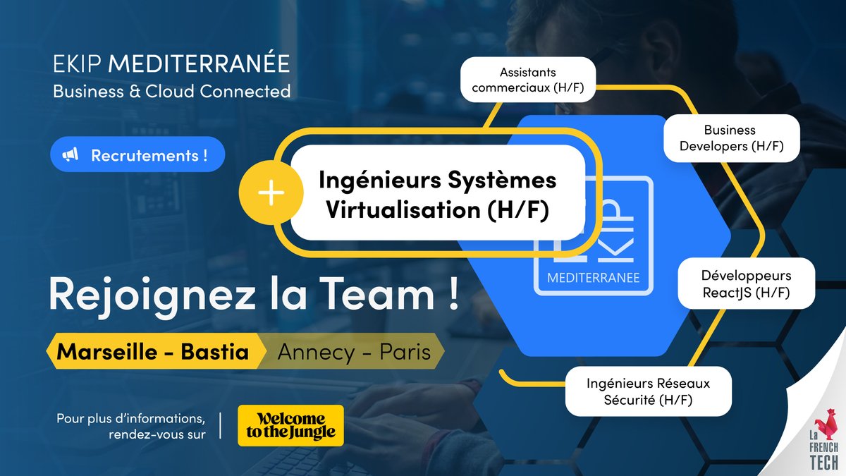 e_kipMed's tweet photo. EKIP recrute sur Marseille et la Corse.

Profils recherchés : Ingénieurs Systèmes et Virtualisation (H/F)

N'hésitez plus, rejoignez la Team et ensemble relevons les futurs défis de nos clients !

Pour postuler : https://t.co/bO6z3recRj

#offres #happyjobs #hiring #jobs #career https://t.co/4Tbgp88k1J