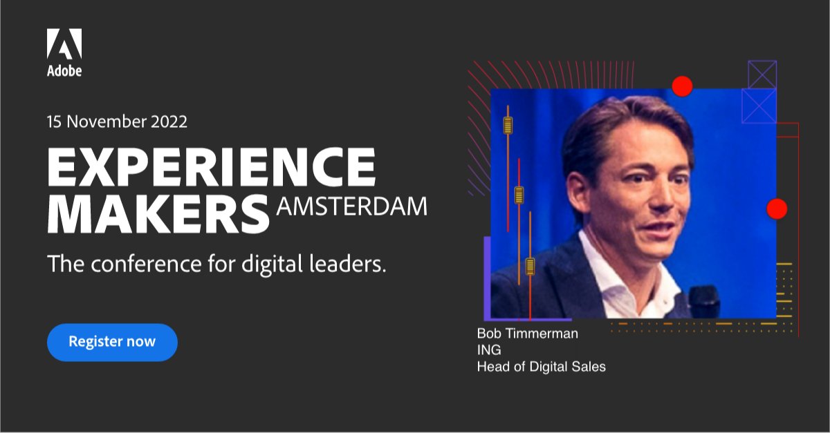 aazzopardi's tweet image. ING is adapting their customer insights on (financial) behaviour to personalised experiences at scale. Bob Timmerman (Head of Digital Sales) is showing you how at #AdobeExperienceMakers2022 live: adobe.ly/3MrzCf8 adobe.ly/3TfBF8J