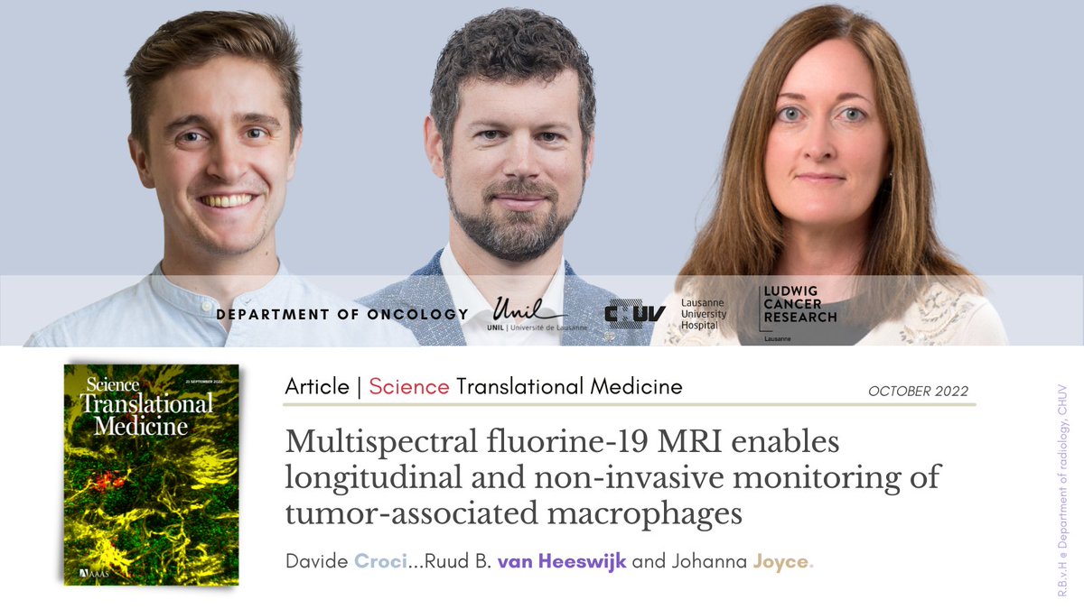 The front cover article @ScienceTM: Multispectral MRI allows researchers to track the behavior of macrophages in cancer with temporal, spatial and cellular resolution. 📑bit.ly/3CMHR1c By @JoyceLab @unil @CHUVLausanne @Ludwig_Cancer