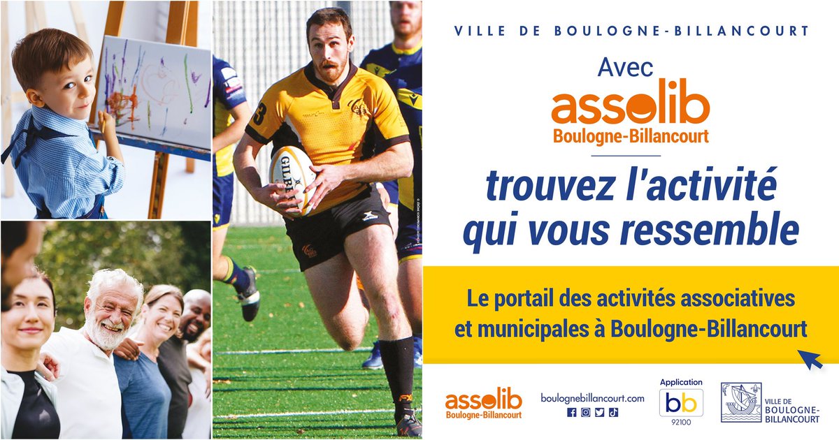 Trouvez facilement l'#activité qui vous ressemble ou lancez-vous dans le #bénévolat grâce à Assolib Boulogne-Billancourt, le nouveau portail #numérique dédié à la vie #associative locale 🤝 Toutes les infos 👉 bit.ly/AssolibBB @assolib_fr @OTBB92 @BIJBB