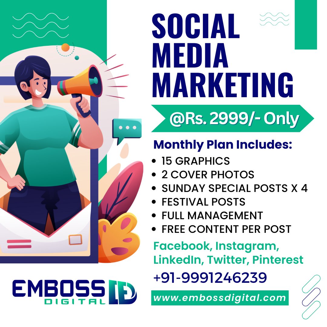 EmbossDigital's tweet image. Social Media Plans For All Businesses @ Rs.2999/- Per Month Only.
#socialmedia #socialmediamarketing #online