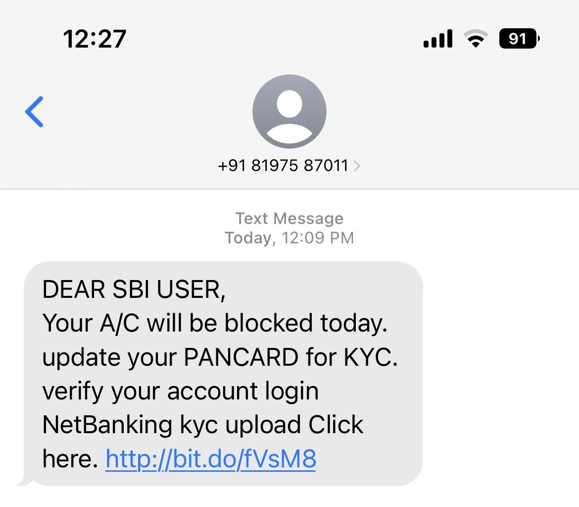 keshavjha's tweet photo. @CybercrimeCID just received this message. Its fraud and opens the SBI lookalike website to steal uname and pass. Screenshot have details of sender etc. https://t.co/jPaGL9T9uz