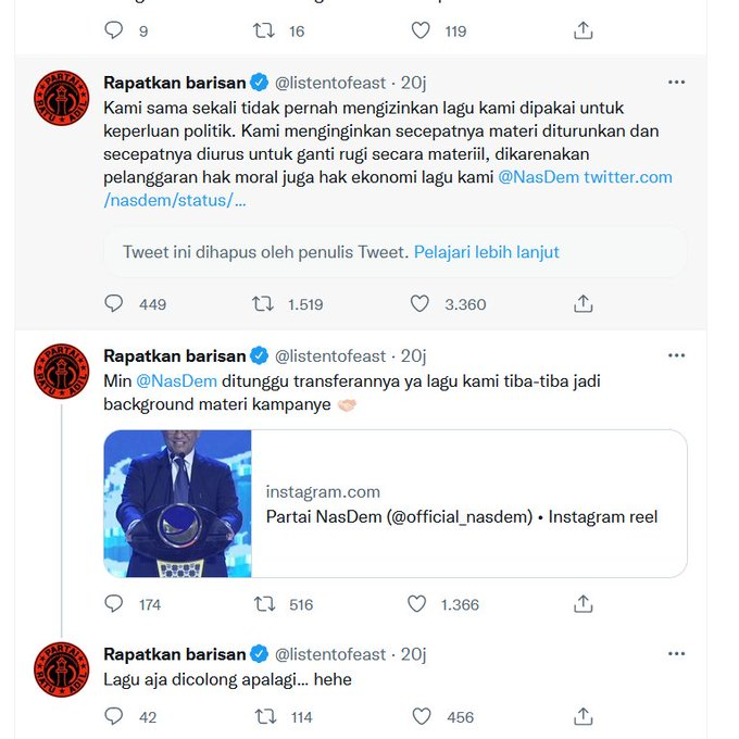 CPNS2O25's tweet photo. ayo coba jelaskan min @NasDem kalian nyolong lagu orang ya?? ga tau malu woii!!! https://t.co/CHElr1B7AA