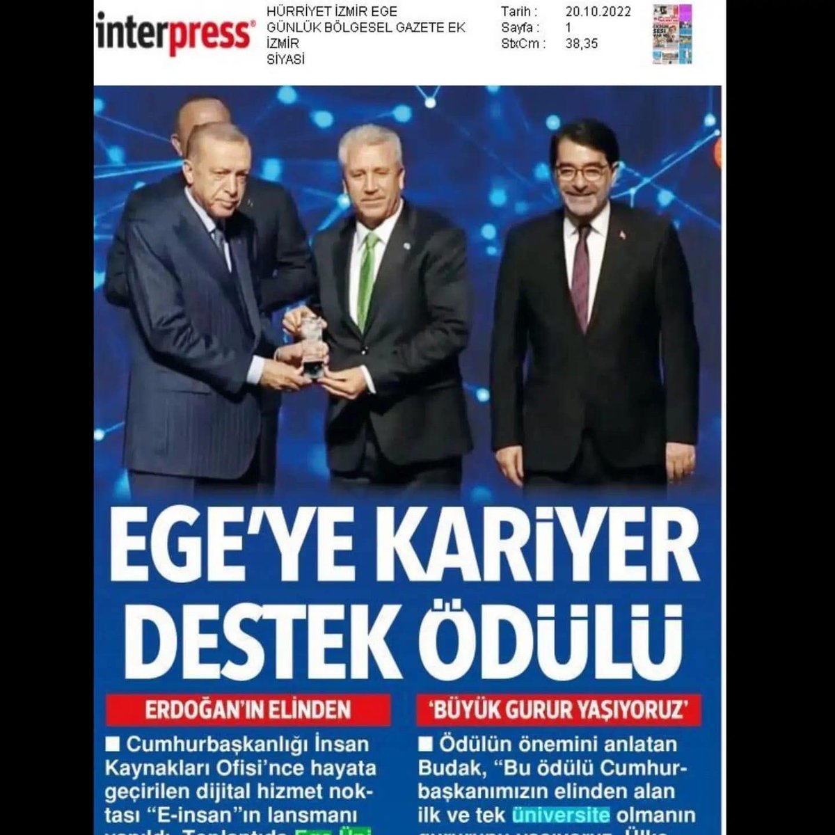 UniversiteEge's tweet photo. Cumhurbaşkanımız Sn. @RTErdogan'ın elinden aldığımız, alanında ilk ve tek olma özelliği taşıyan "Öğrencilerin Kariyer Gelişimini En Etkin Şekilde Destekleyen Üniversite" ödülü basında geniş yer buldu. @tccbiko @AtaySalim @YuksekogretimK
@yetenekheryerde @ProfNecdetBudak https://t.co/T3MZY9WQIo