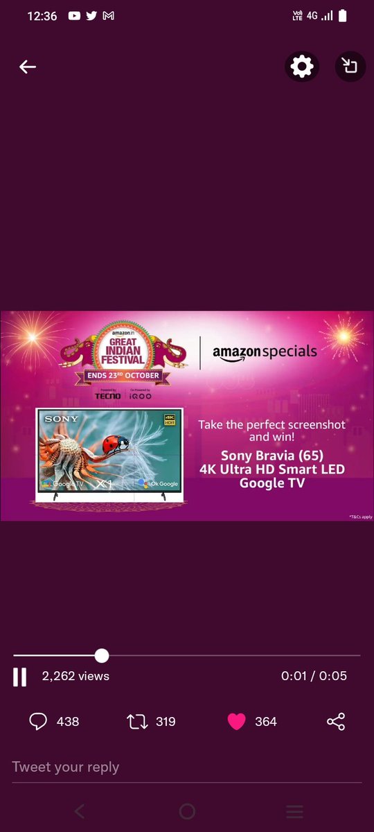 Maina59677699's tweet photo. @amazonIN HERE IS MY PERFECT SCREENSHOT

#SonyBravia4KUltraHDOnAmazonSpecials 
#AmazonGreatIndianFestival 
@amazonIN https://t.co/Hvj3dDZKfT