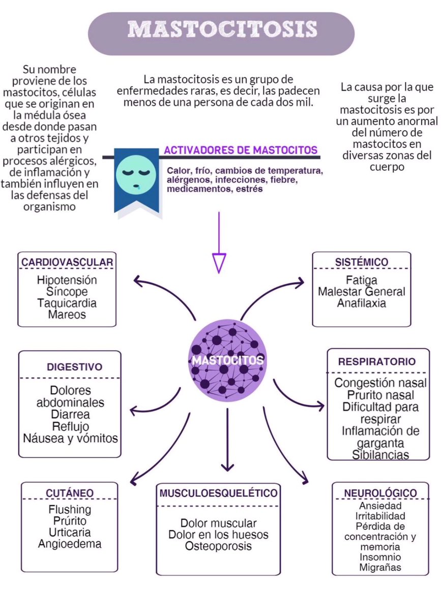 Es Día Internacional de las #Mastocitosis y Patologías @mastocitarias #MastocytosisAwarenessDay
Tienen una sintomatología muy variada:
problemas gástricos, mareos, dolores fuertes de cabeza, incluso con pérdidas de la consciencia.
Info <a href="/mastocitosis_es/">Asociación Española de Mastocitosis</a>👇
mastocitosis.com