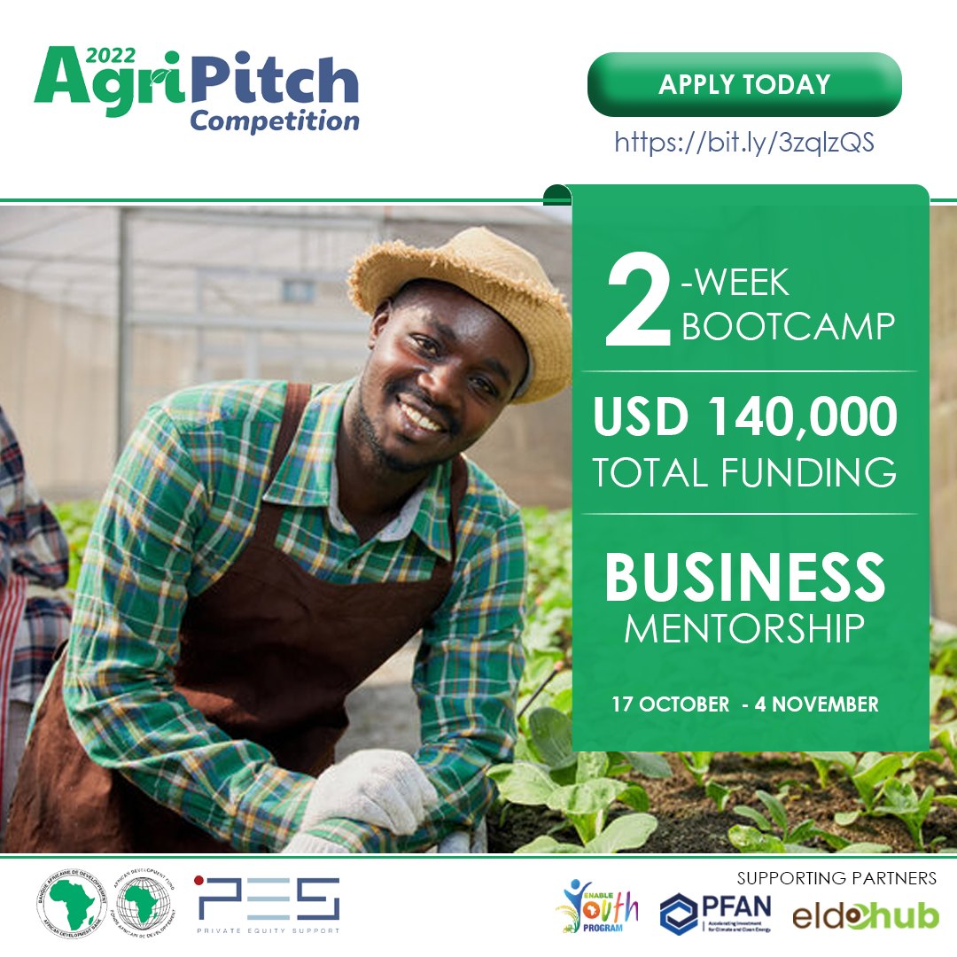 GoGettazAfrica's tweet photo. #OPPORTUNITY: @Agripitch2022 is open for applications in French and English!

Application Guide:
English: https://t.co/4k4tAWWiAM
Française: https://t.co/zopD0iHeo8

DEADLINE: 3 November 2022

#YouthInAg #InvestInAg

@AfDB_Group  @eldohub  @PrivateEquityAF  @PFAN_Global https://t.co/eYjmZWAakd