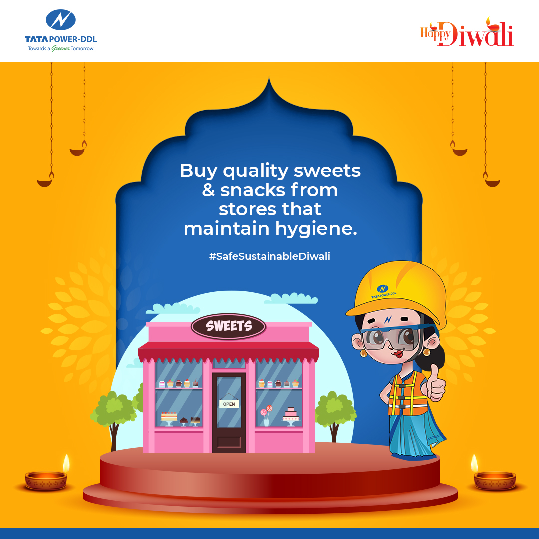 tatapower_ddl's tweet photo. Amid the Diwali festivities, ensure you buy quality sweets and snacks from stores that maintain hygiene standards. 
Maintain #SafetyDuringFestivals.

#TataPowerDDL #SafetyTips #Festivals #Diwali #SafeSustainableDiwali https://t.co/pEidSRx0FZ