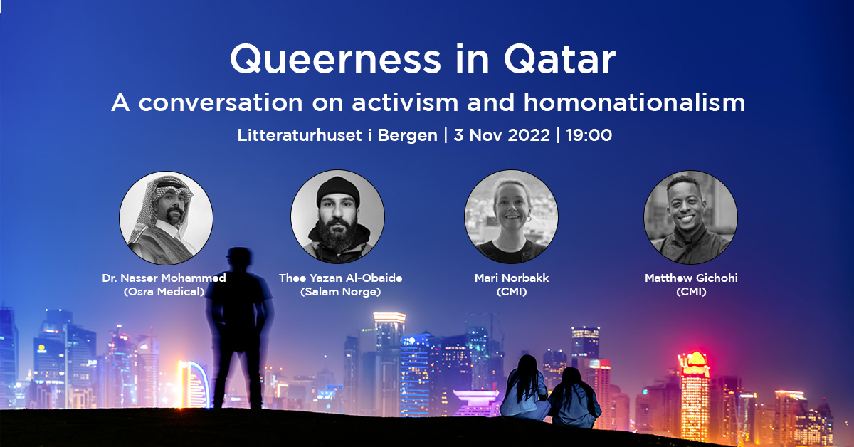 GlobalBergen's tweet photo. #LGBTQIA+ rights have become central to #HumanRights discussions about #Qatar 🇶🇦. Do calls to suspend laws on homosexual practices under #WorldCup2022 ⚽️ ignore the country's queer 🏳️‍🌈? How is it to be an activist in Qatar? ➡️ Thu 3 Nov 7pm @LitthusBergen/💻https://t.co/9FUXe0svLw https://t.co/SGEweS486m