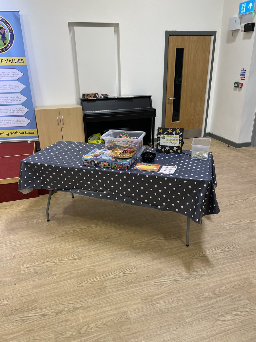 YewTreeSandwell's tweet photo. The book machine is stocked and the hall is set up ready for our #GoldBook assembly for this half term. All we need now are the children, our winners and https://t.co/RykCV4Uc7B