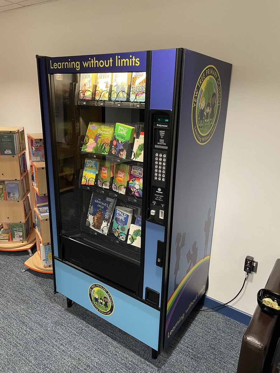 YewTreeSandwell's tweet photo. The book machine is stocked and the hall is set up ready for our #GoldBook assembly for this half term. All we need now are the children, our winners and https://t.co/RykCV4Uc7B