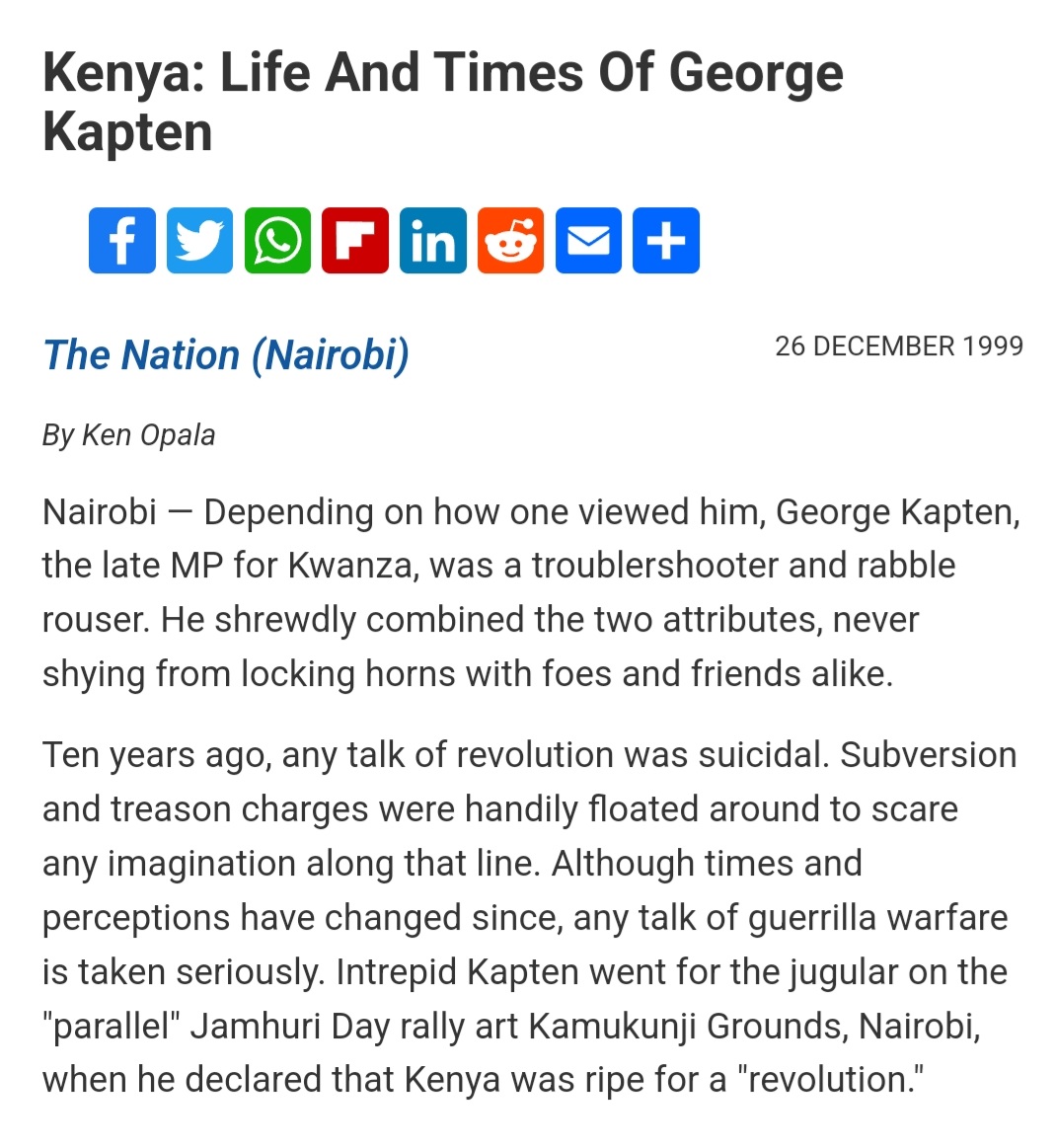 I dedicate today's Mashujaa Day to one of Kenya's finest sons, George Kapten, firebrand MP for Kwanza Constituency, killed for fighting Goldenberg scandal that led to loss of 10% of Kenya's GDP. I named my son, Steve Kapten Khalwale after him. RIP, mwana weru