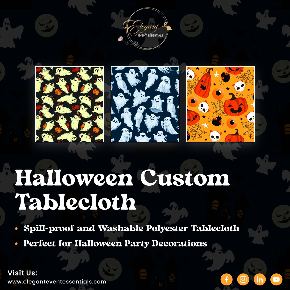 ElegantEventE's tweet photo. This #Halloween, instantly improve a less-than-perfect tabletop with #custom tablecloths and add the perfect touch of elegance to any room.

With Elegant Event Essentials, you can easily create the perfect tablecloth for any #occasion!

#ElegantEventEssentials #Craftshop #Decor https://t.co/CJfpGP2CS3