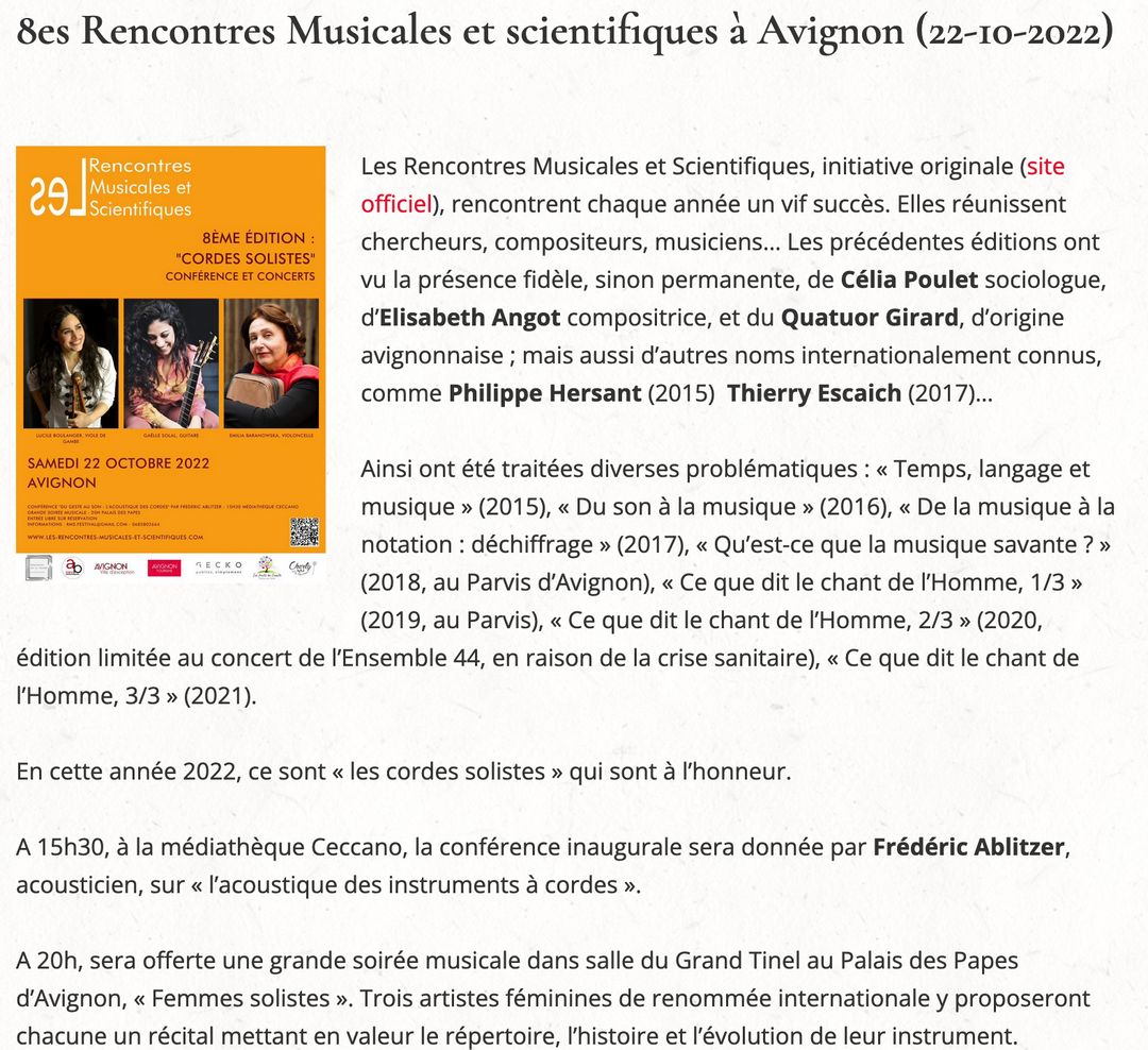 RMSAvignon's tweet image. Merci @ClassiqueEnPro1 pour ce bel article d&apos;annonce des Rencontres Musicales et Scientifiques samedi 22 octobre à #Avignon ! 
classiqueenprovence.fr/8es-rencontres…