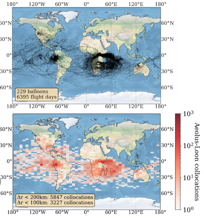 esa_aeolus's tweet photo. Here you can see Aeolus and Loon wind observations between July 2019 and December 2020, with Loon flights at the top and collocations between Aeolus &amp; Loon below 👇 https://t.co/zwzeCQjeNS