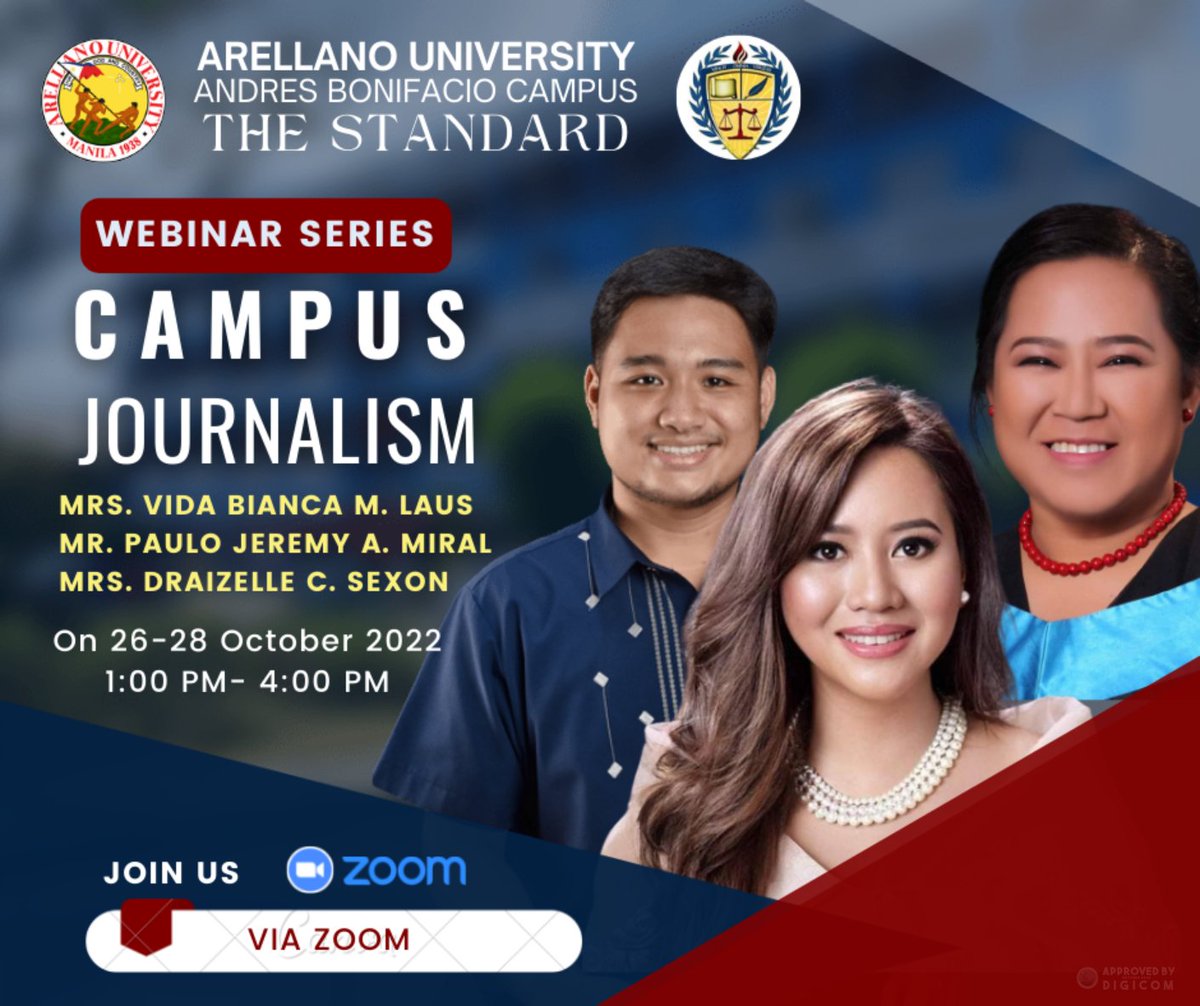 TheStandardAUP's tweet photo. You are all invited to participate in our "Campus Journalism" webinar series, from October 26 to October 28 at 1-4PM via Zoom. From elementary through college, all CHIEFS are welcome to participate in this!

Let's use the official hashtag for this event‼️ #TheStandardCJWS2022 ♥️ https://t.co/sX1qBF9vfz