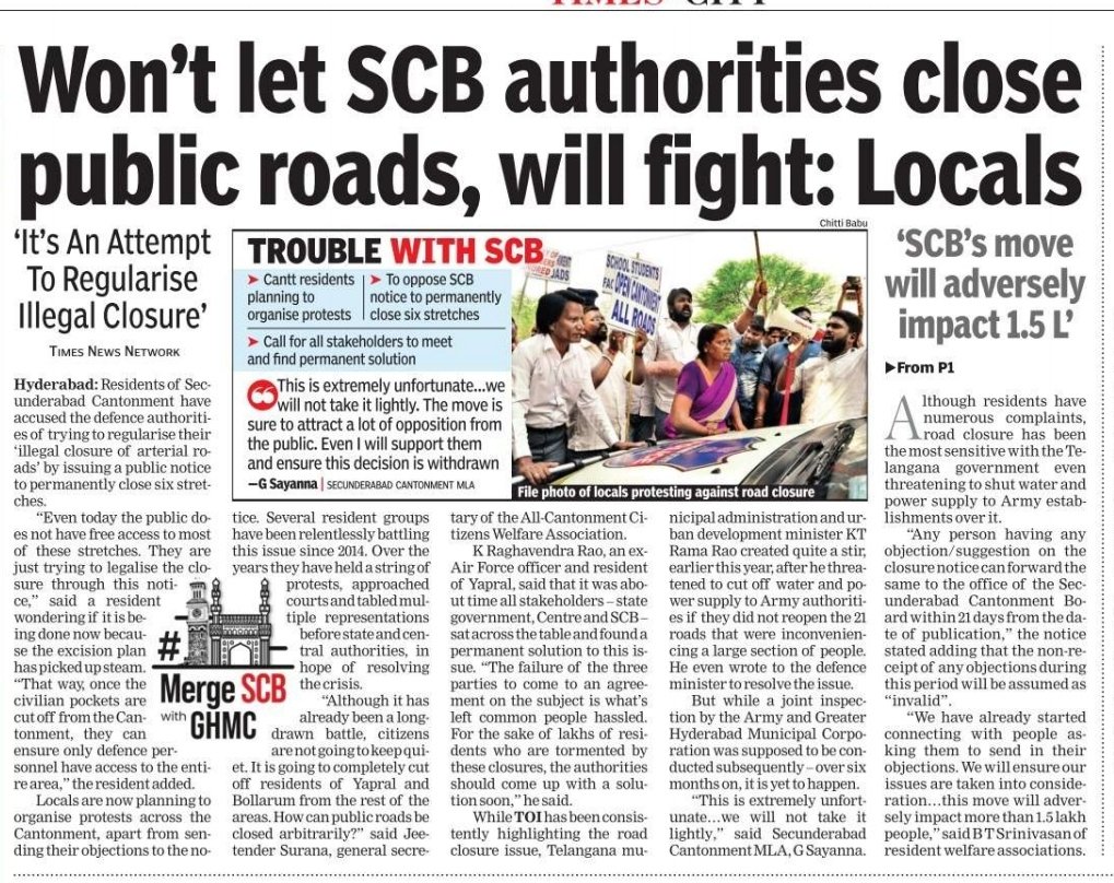 SCCiWA1's tweet photo. All citizens of Secunderabad cantonment it is time to unite and stop this road closures issue pls write ur protest/objections to CEO secunderabad cantonment board.
#Openallclosedroads https://t.co/ekEl1rU5Fa