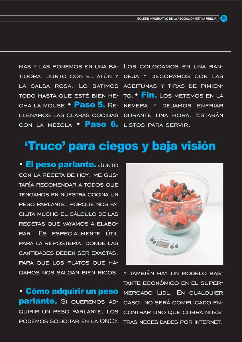 RetinaMurcia's tweet photo. En el #DíaMundialdelChef felicitamos a Tina por su sección en la revista #RetinaNews donde nos regala sus recetas y trucos personales para #BajaVision con todo su esmero y cariño
#superación #autonomía #ERO https://t.co/Ea31UHJtnZ