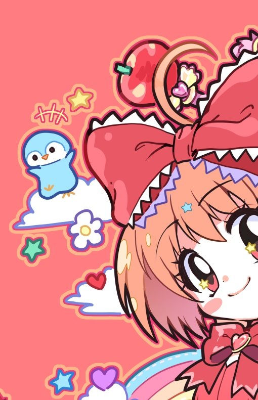 1girl star (symbol) smile bow rainbow heart blush stickers  illustration images