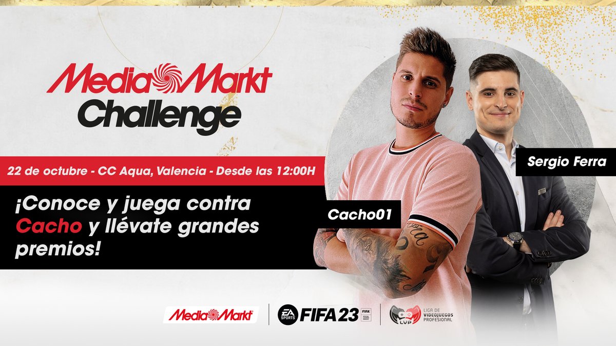 ‼️ MAÑANA lo vamos a petar en MediaMarkt Valencia AQUA ‼️  Ven a jugar a FIFA 23 y gana PREMIAZOS 🤩

Os espera <a href="/cachoo01/">Cacho01</a> para jugar contra vosotros y <a href="/SergioFFerra/">Sergio Ferra Salcedo</a> estará dinamizando ⚽️🎙️ <a href="/LVPes/">LVP</a> 

Ubicación 📍 goo.gl/maps/aFgtaeoKn…