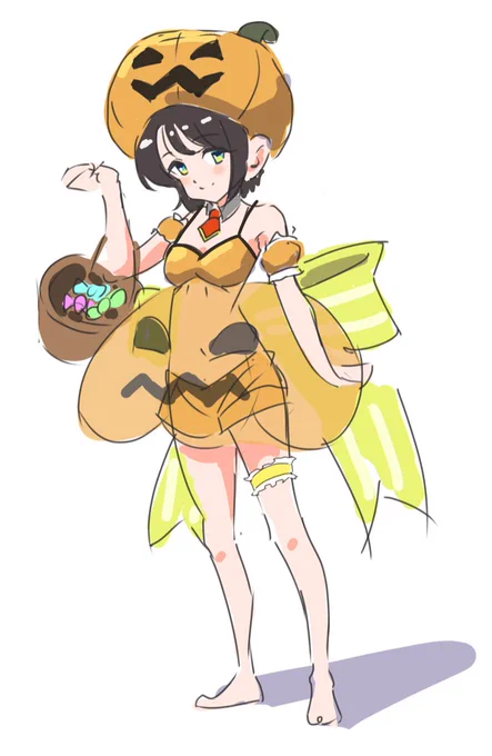 ハロウィンかぼちゃスバちゃんこんな感じのを描きたいラフ 