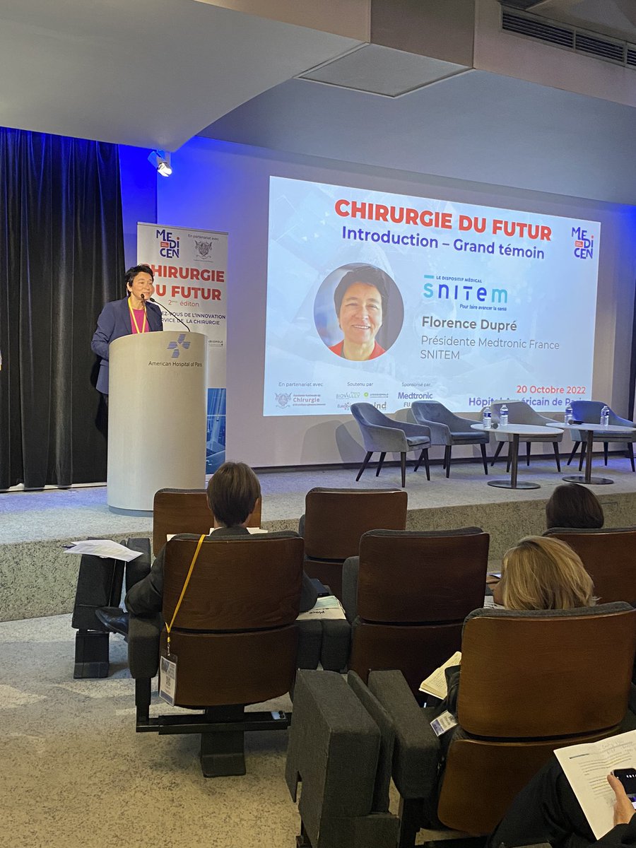 Nous accueillons maintenant Florence Dupré, Présidente de <a href="/MedtronicFR/">Medtronic France</a> et représentante du <a href="/SnitemDM/">SnitemDM</a> afin de revenir sur les attentes et les enjeux autour des innovations chirurgicales #ChirurgieDuFutur