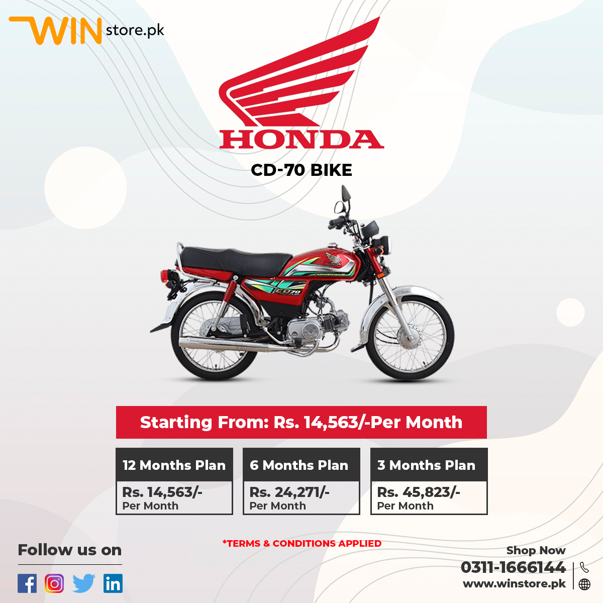 Winstorepk's tweet photo. Book your bikes on Easy Monthly (IJARAH) Installments with no credit card requirements. 🤩
🛍️Shop now!
https://t.co/1mJWmkkydP
Download the Winstore App!
✅ No credit card requirement
✅24/7 customer service
✅Easy Return Policy
#ordernow #winstore #installments https://t.co/ZflpGtNOF0