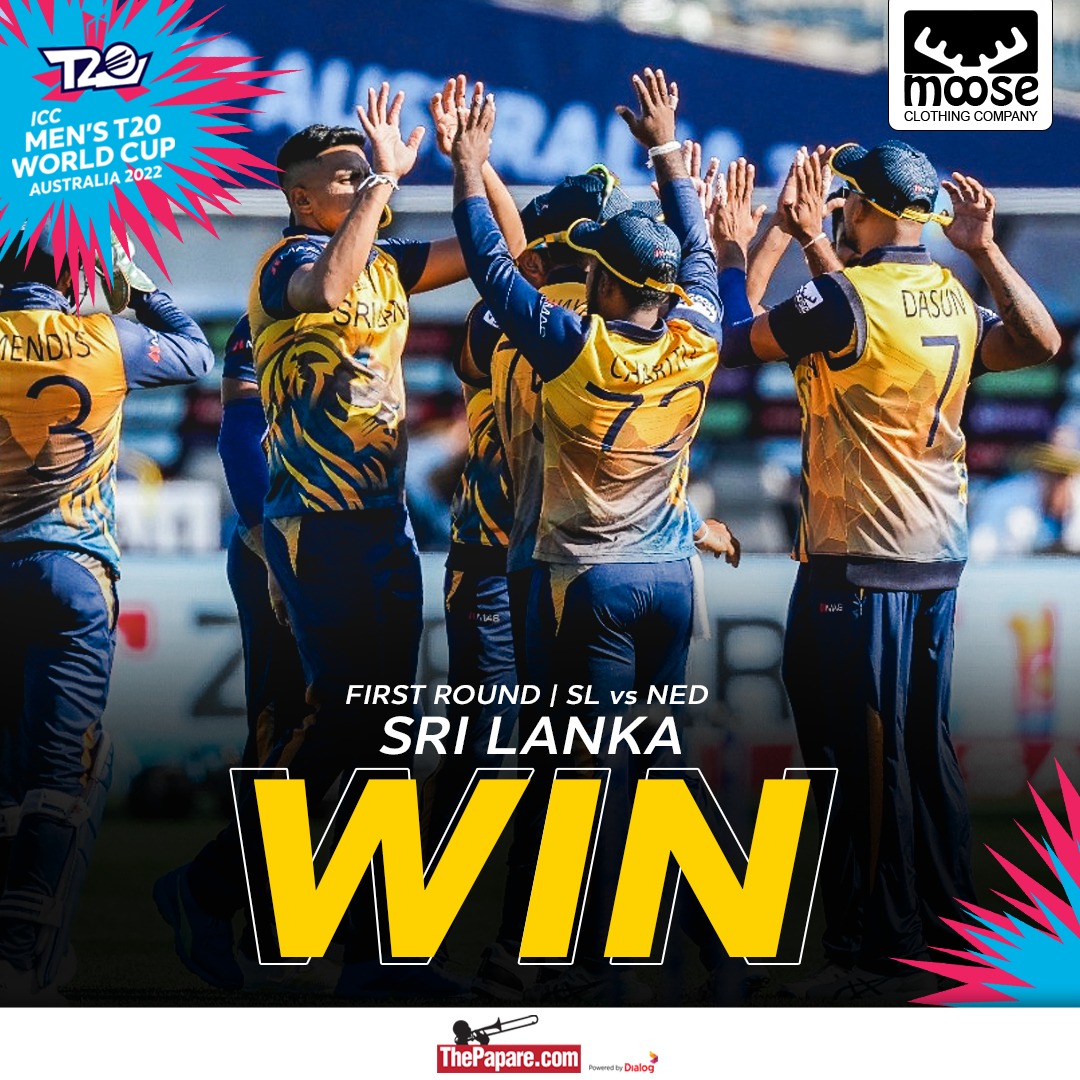ThePapareSports's tweet photo. Sri Lanka register their second win in the first round beating the Dutch team to secure their place in the Super 12 round.

#T20WorldCup #GammakThamai #LionsOnTheHunt

Coverage Powered by @MooseClothing73  

More 👉 https://t.co/t1irN33DIH https://t.co/iS4ge4sdx7