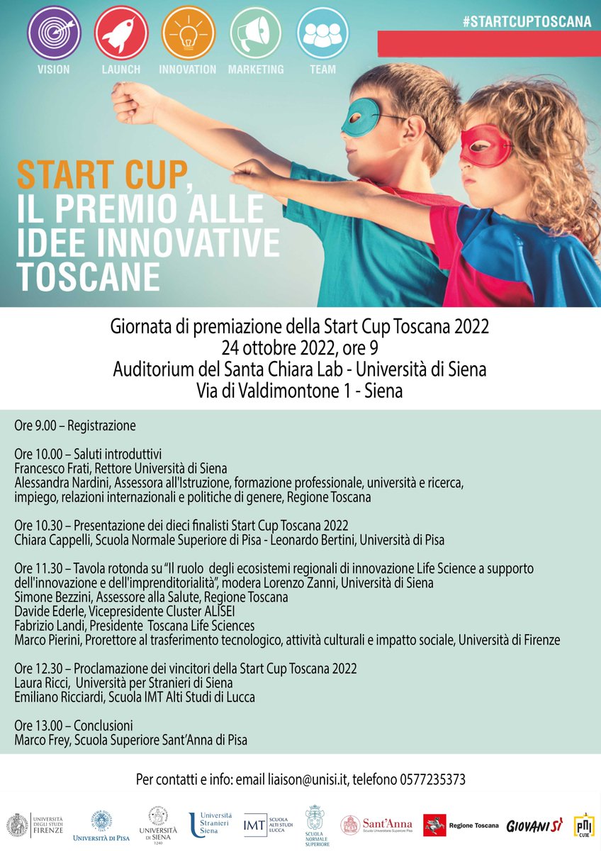 Anche quest'anno il <a href="/CLab_Pisa/">Contamination Lab e PhD+ Unipi</a> dell'Unipi sarà presente alla giornata finale della Start Cup Toscana del prossimo 24 ottobre! 😉
Sono risultati tra i finalisti due progetti di impresa nati all'interno del CLab 2022 e due spin-off accreditate Unipi! 🤩