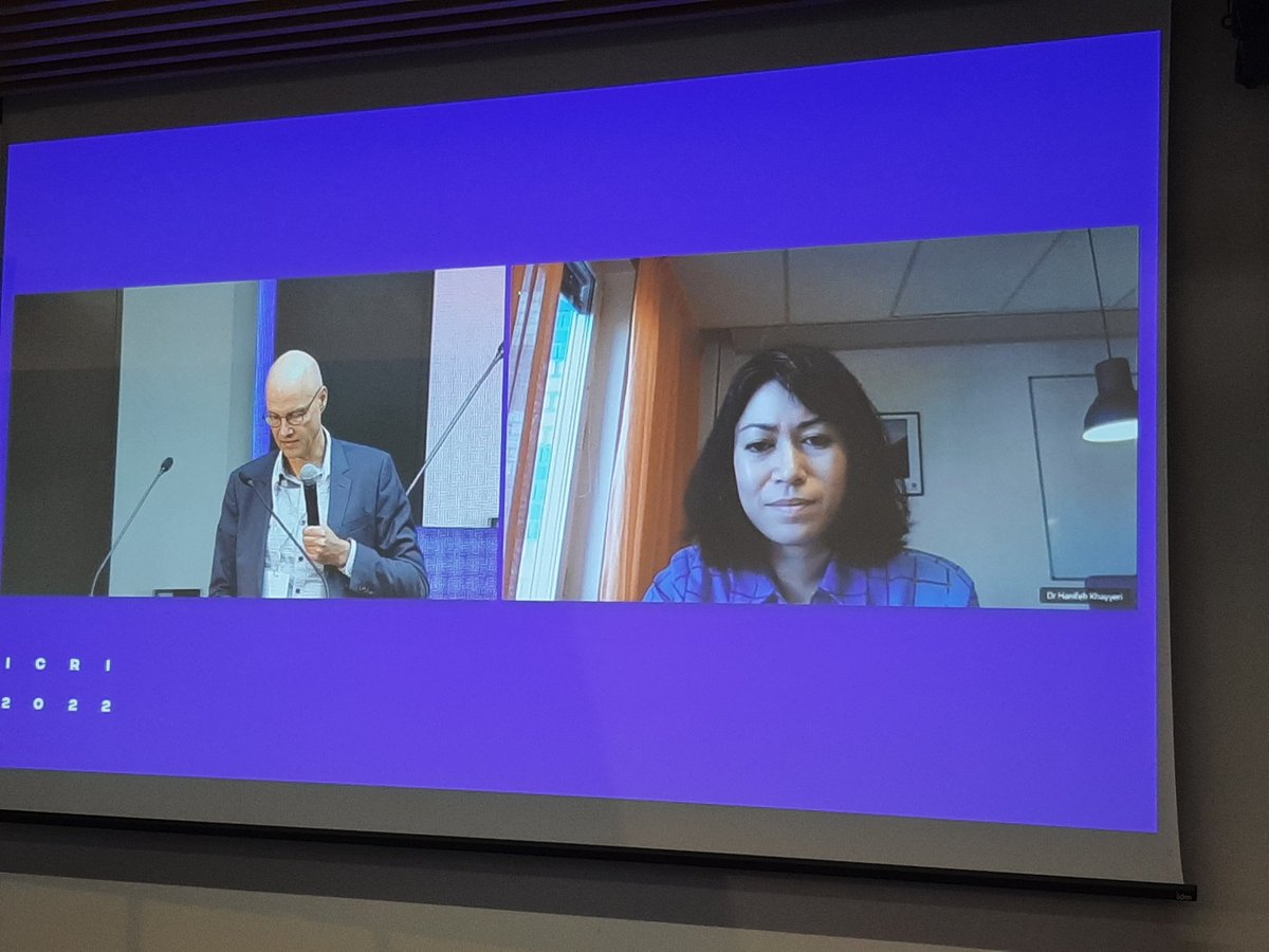 ACarlmark's tweet photo. Hanifeh Khayyeri from Sweden gives the Scandinavian perspective on E-infrastructures at #ICRI2022 : As a small country, collaboration on all levels are necessary: national, nordic and international. Trust is key. https://t.co/TG3dCAwV2B
