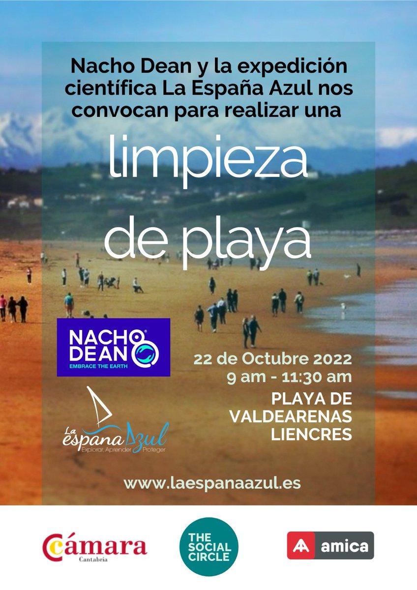 Este sábado 22 de octubre de 9:00 a 11:30 a.m estaremos en la playa de Valdearenas en Liencres realizando una limpieza + muestreo científico con la <a href="/CamaraCantabria/">Cámara de Comercio de Cantabria</a> <a href="/socialcircle_es/">The Social Circle</a> y #LaEspañaAzul 

¡Os esperamos!