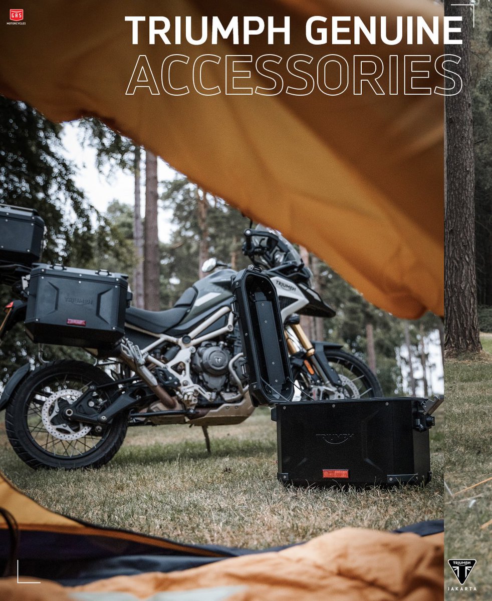 TriumphJakarta's tweet photo. Extend the riding season and explore more of the great outdoors with our range of Triumph Genuine Accessories.

Luggage essentials such as the 42L top box and expedition aluminium panniers allow you to stow all your gear and are the perfect companions for any adventure. https://t.co/n9CU8s9lVK